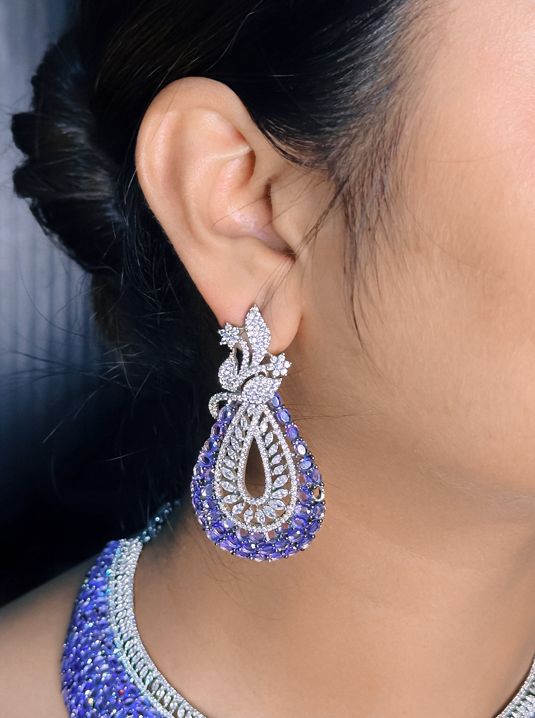 AD Purple Stone Choker Necklace Set -Kavipushp Blings