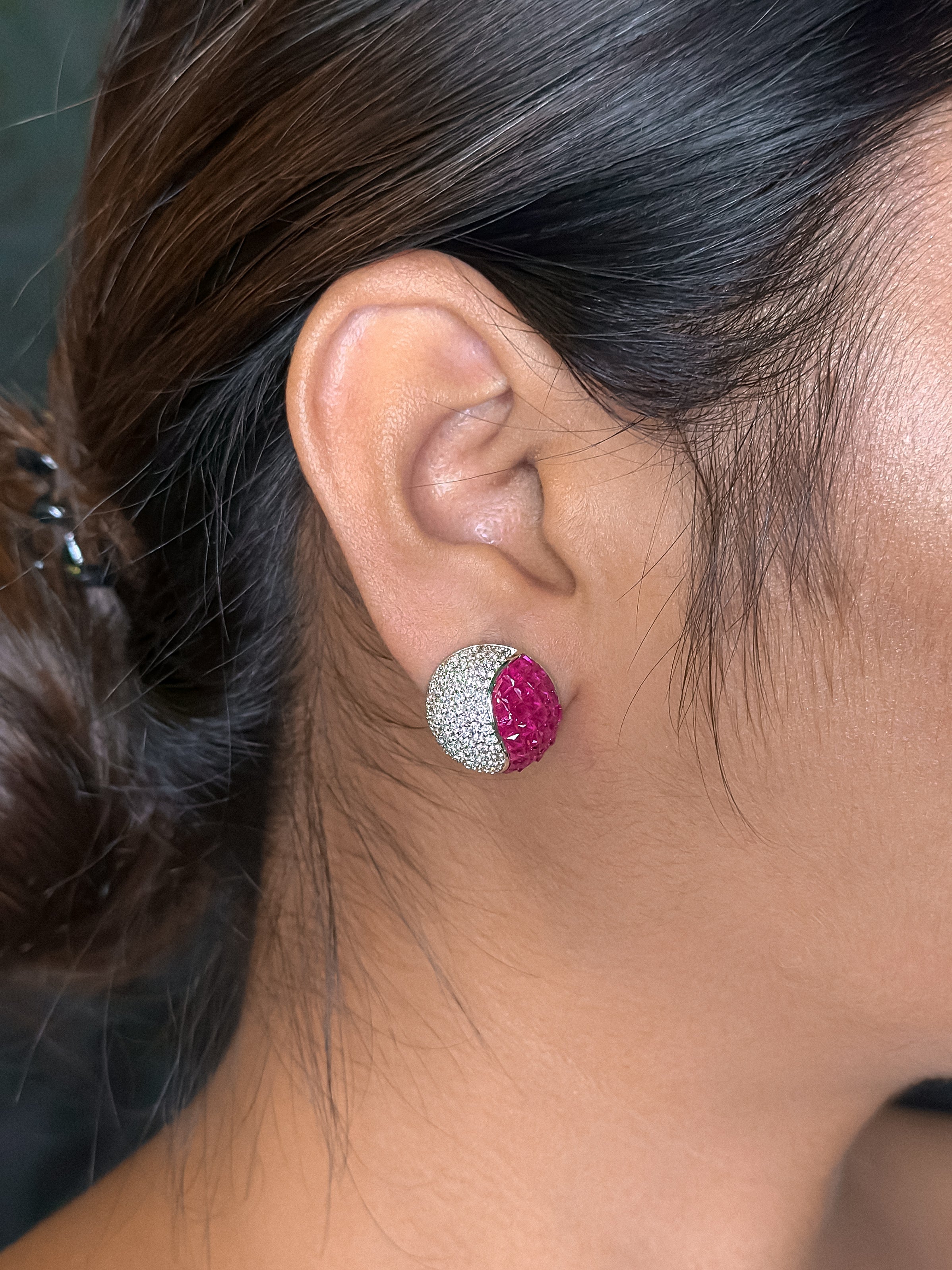 Elegant Red Crystal & Silver Stud Earrings for Women