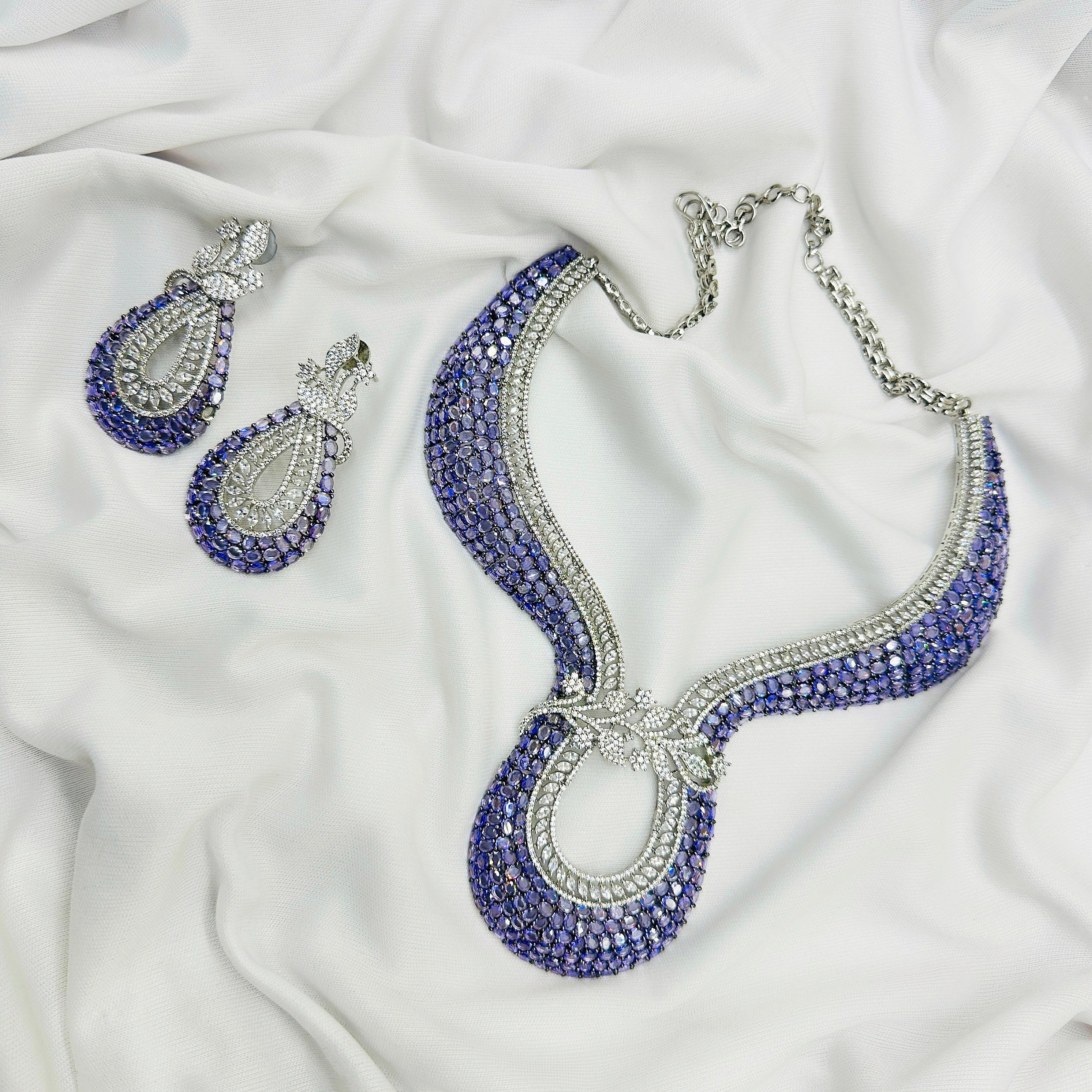 AD Purple Stone Choker Necklace Set -Kavipushp Blings