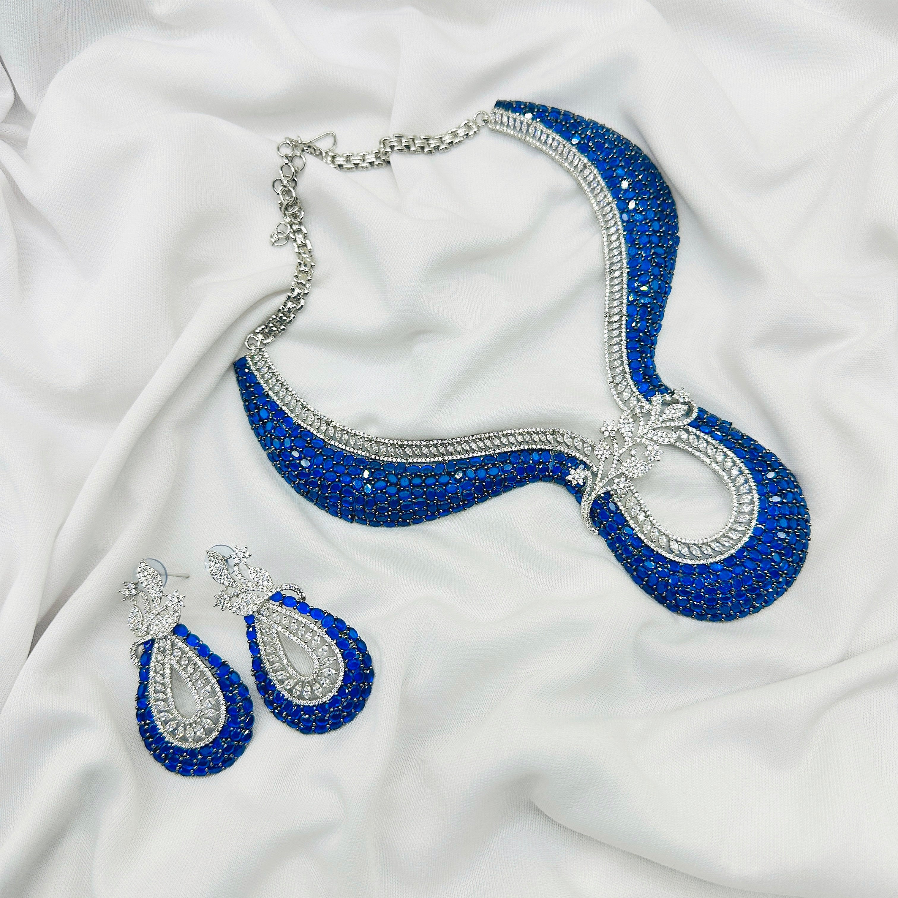 AD Blue Stone Choker Necklace Set -Kavipushp Blings