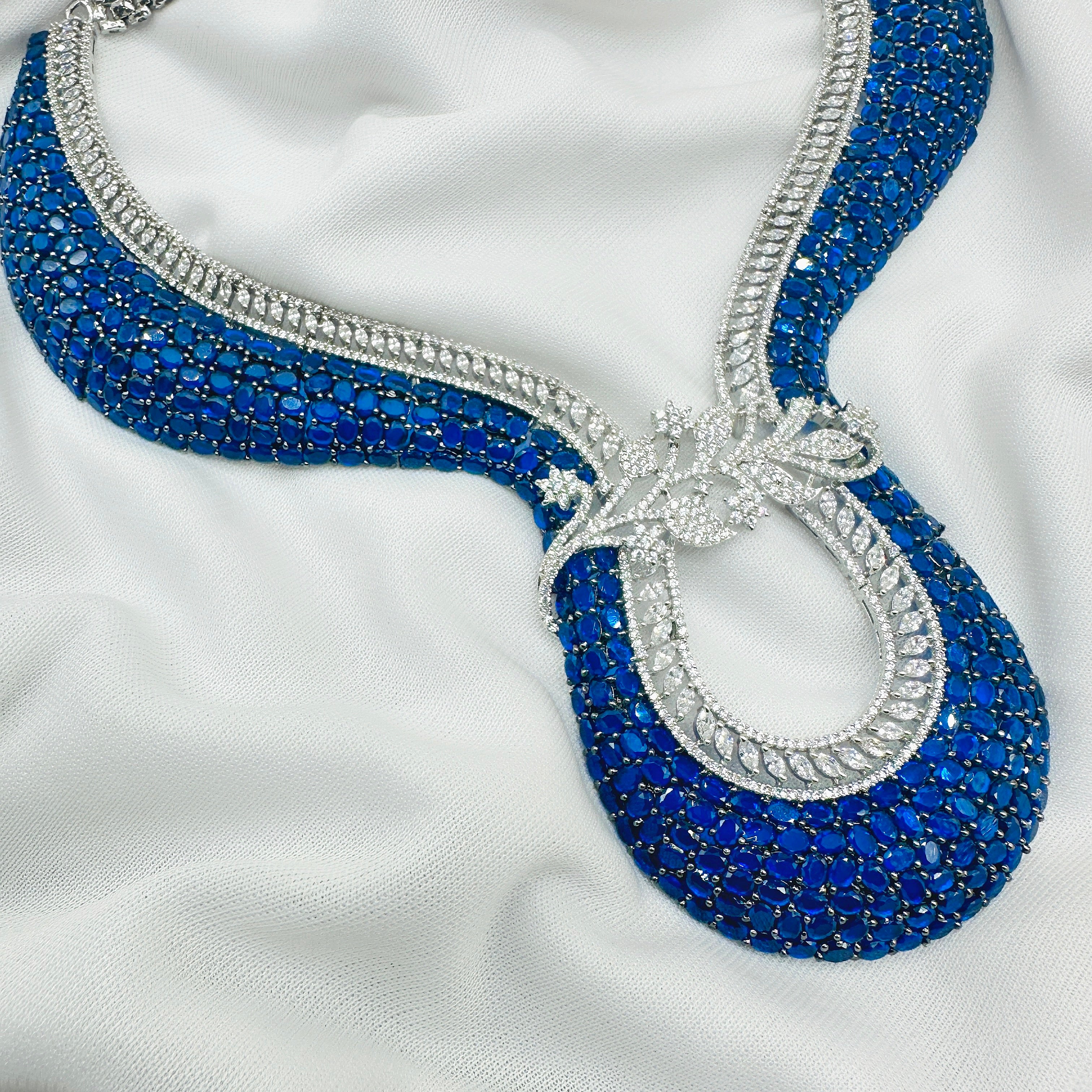 AD Blue Stone Choker Necklace Set -Kavipushp Blings