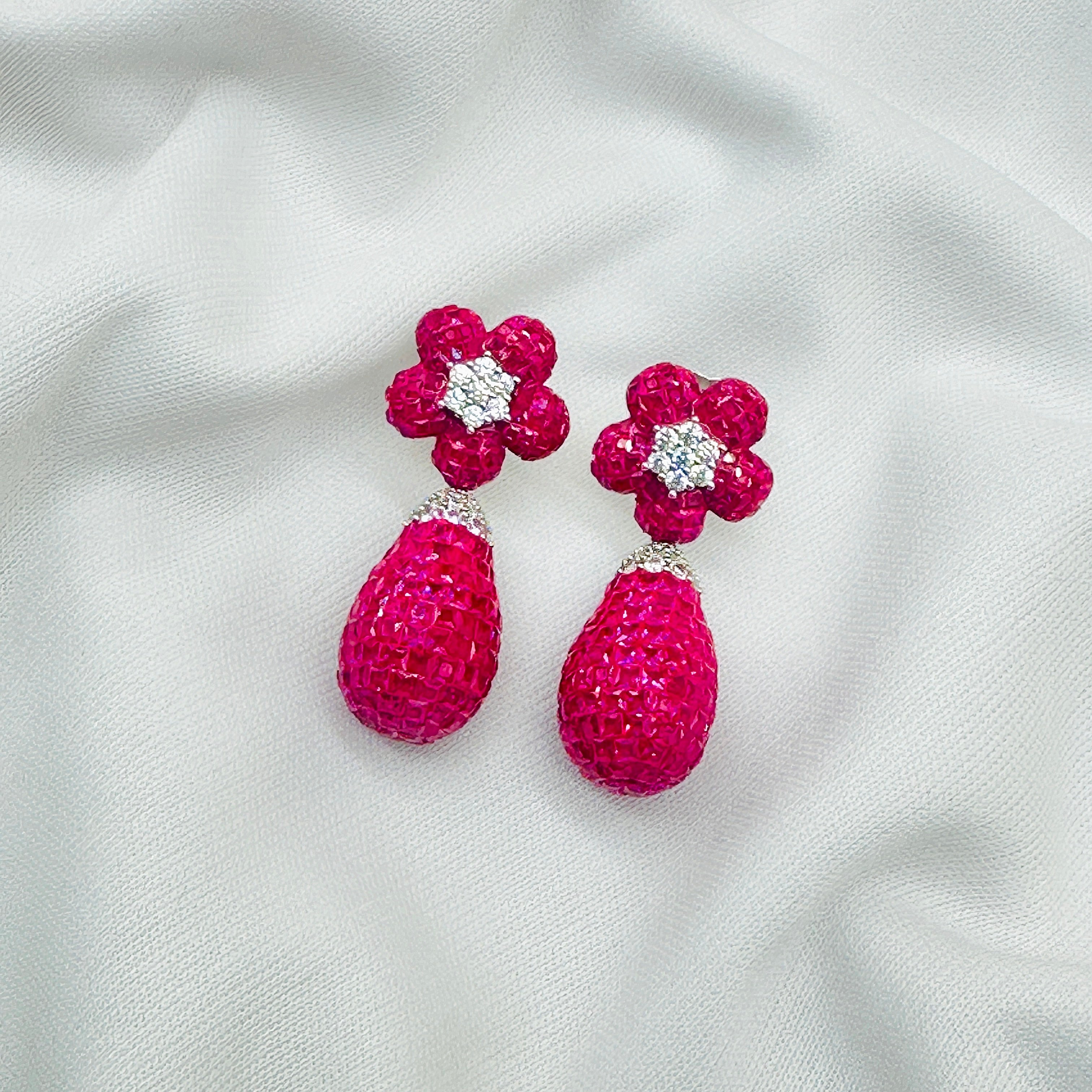 Emerald PINK Drop trending Earrings for Girls – Diamond Studded