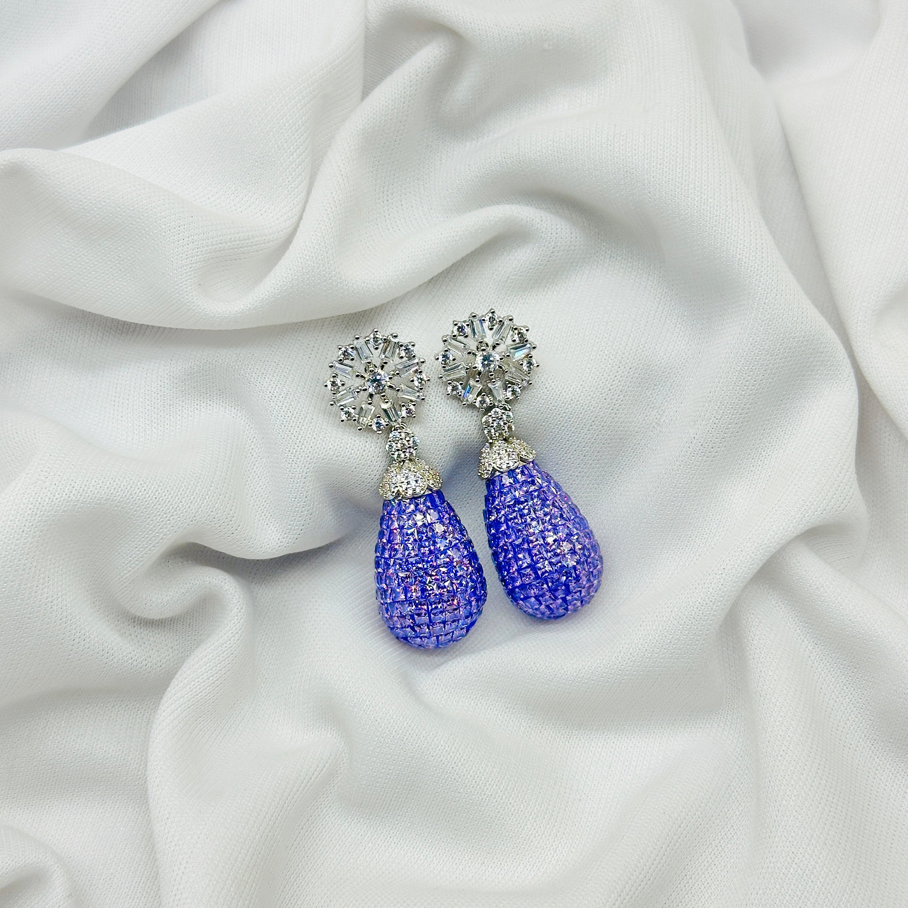Emerald Purple Drop Earring For Girls , Diamond Studded