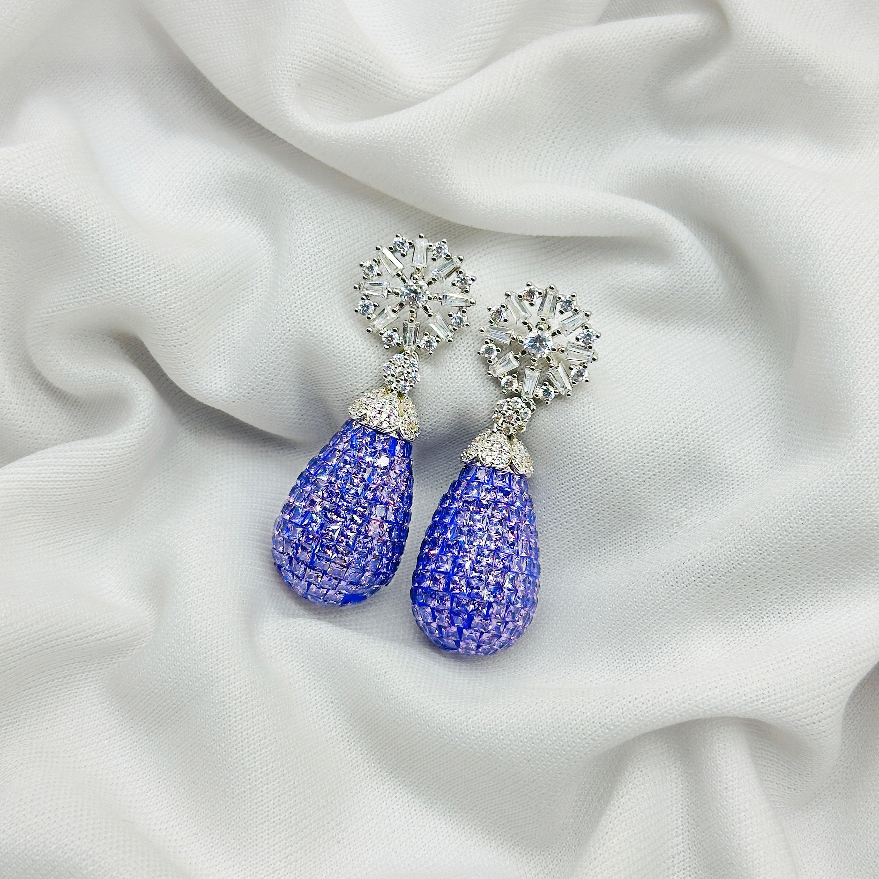 Emerald Purple Drop Earring For Girls , Diamond Studded