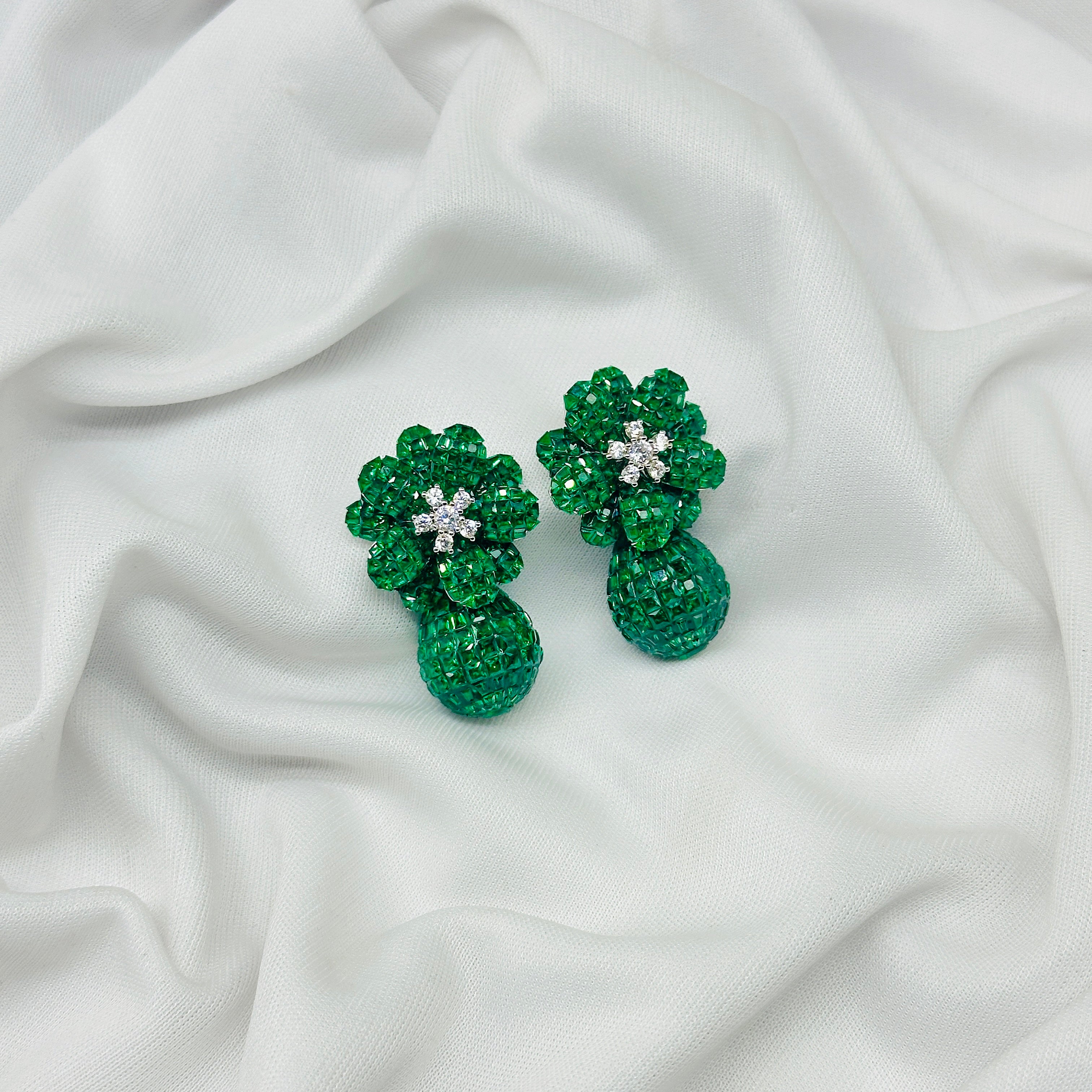 Emerald WHITE STONE Green Drop Earrings for Girls – Diamond Studded