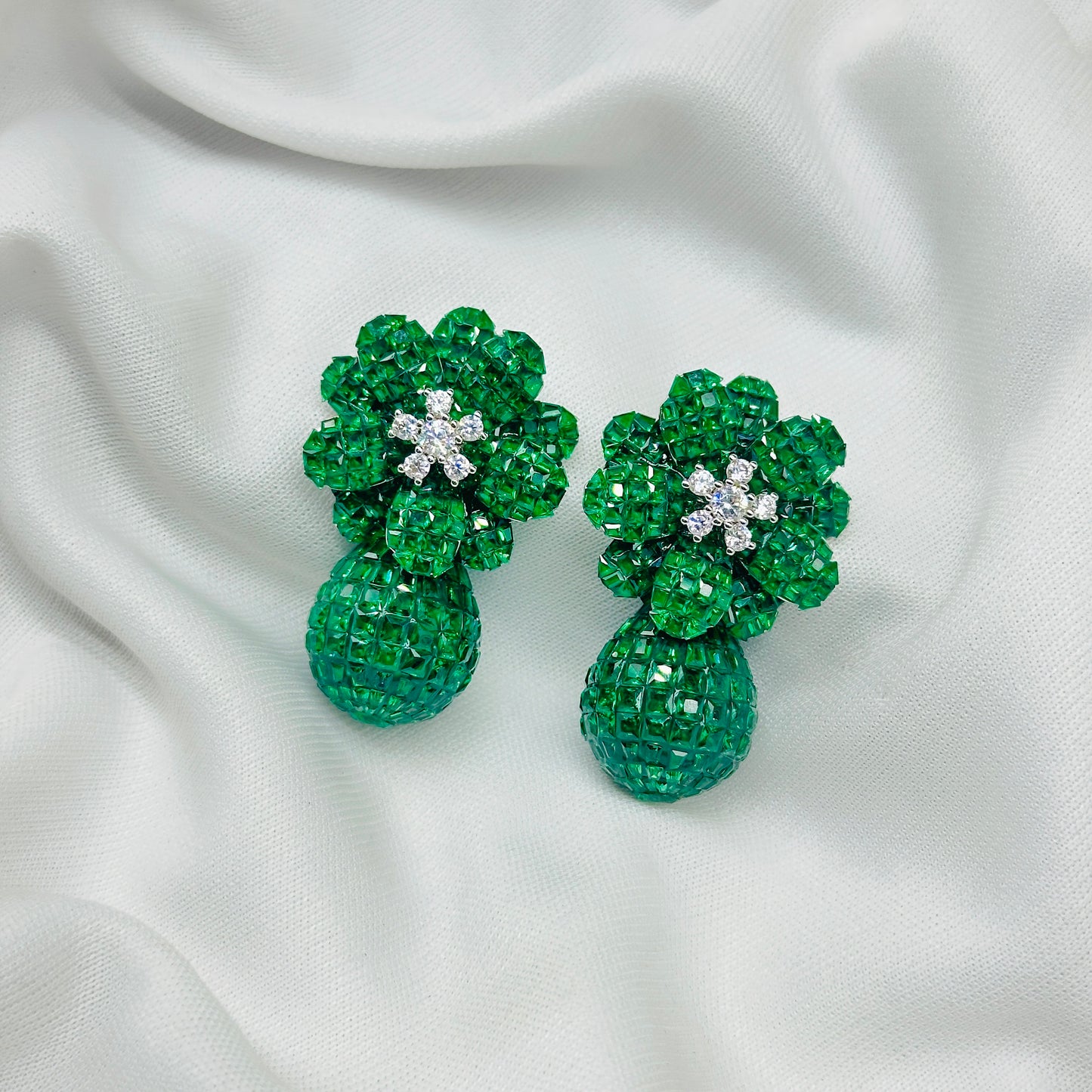 Emerald WHITE STONE Green Drop Earrings for Girls β Diamond Studded