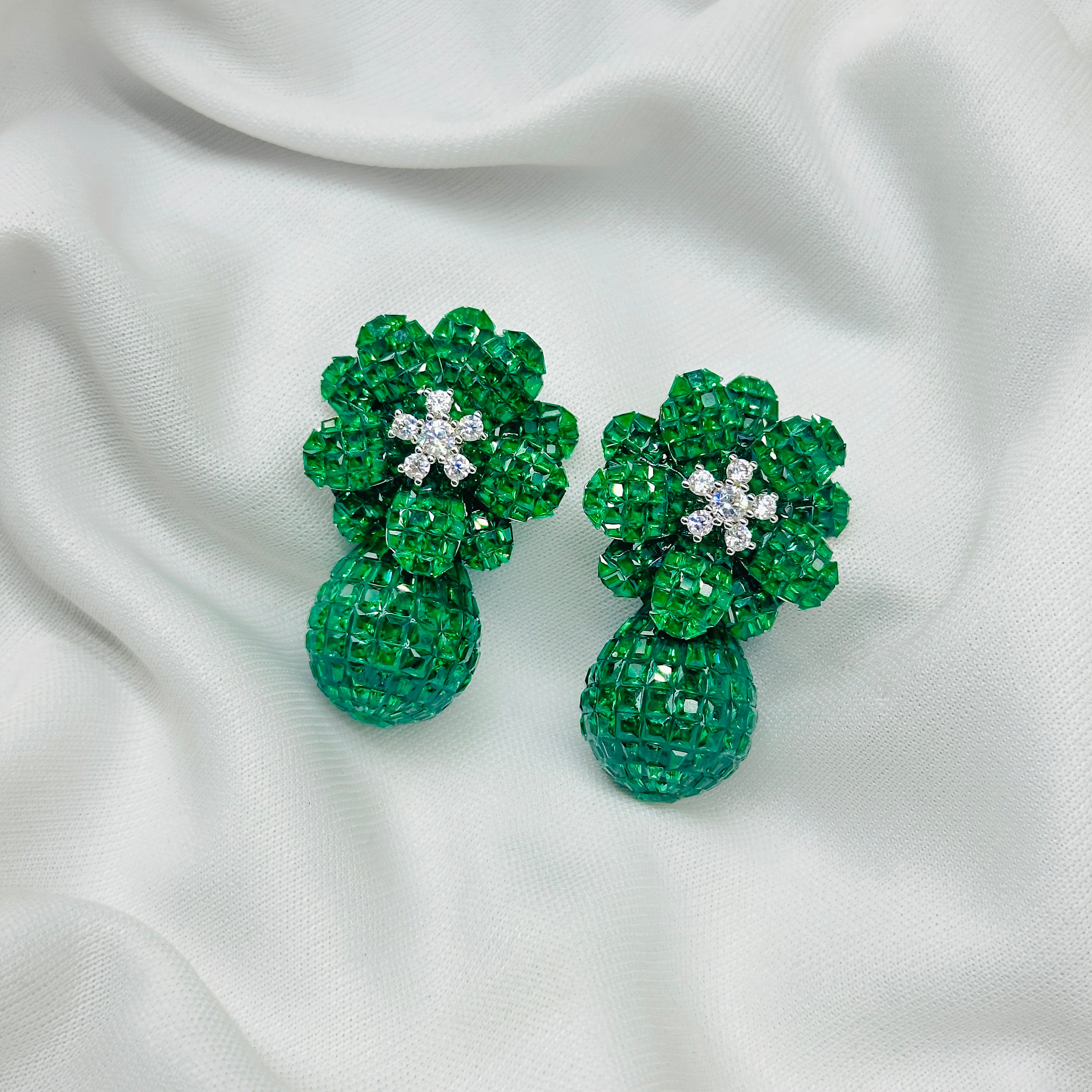 Emerald WHITE STONE Green Drop Earrings for Girls – Diamond Studded