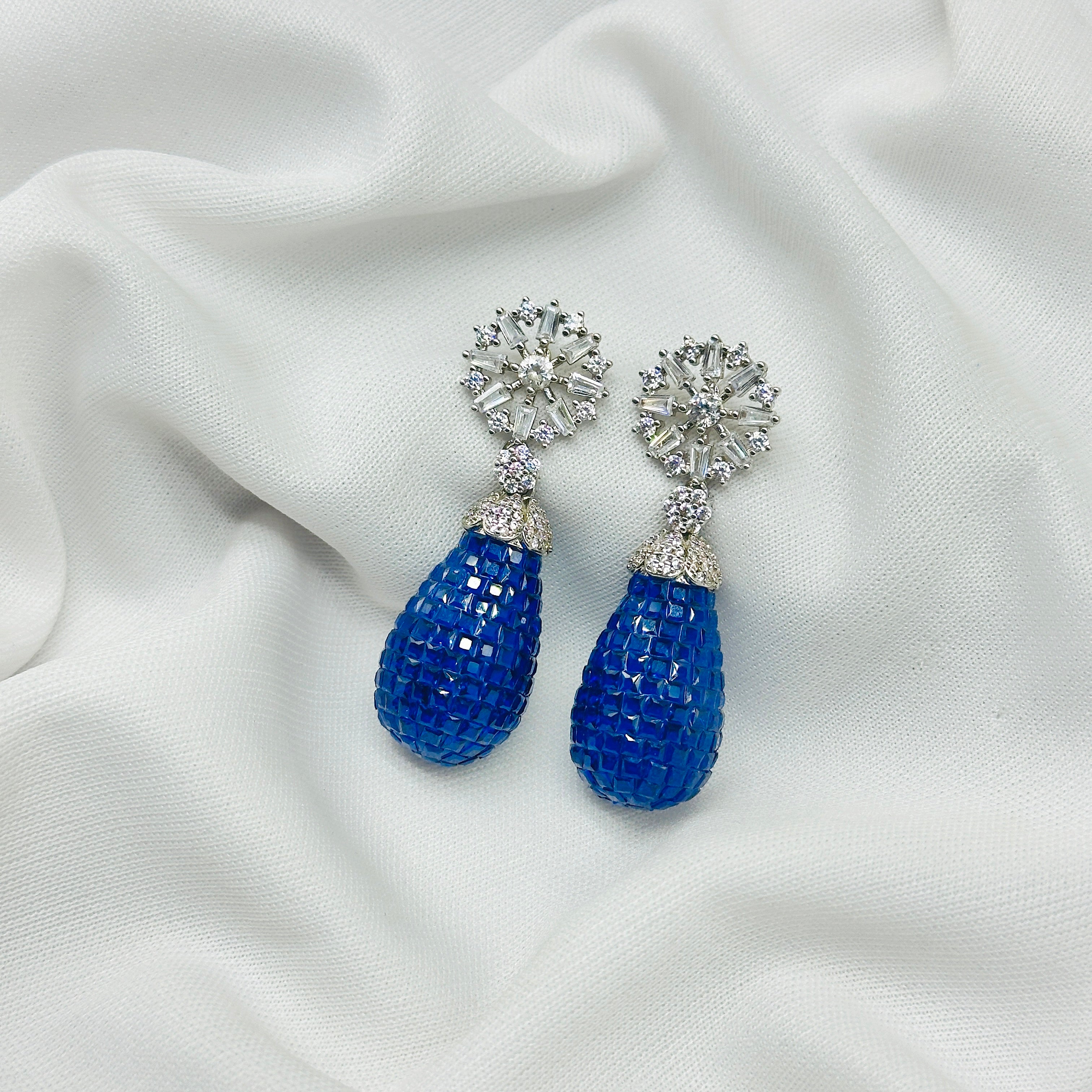 Emerald Blue Drop Earring For Girls , Diamond Studded