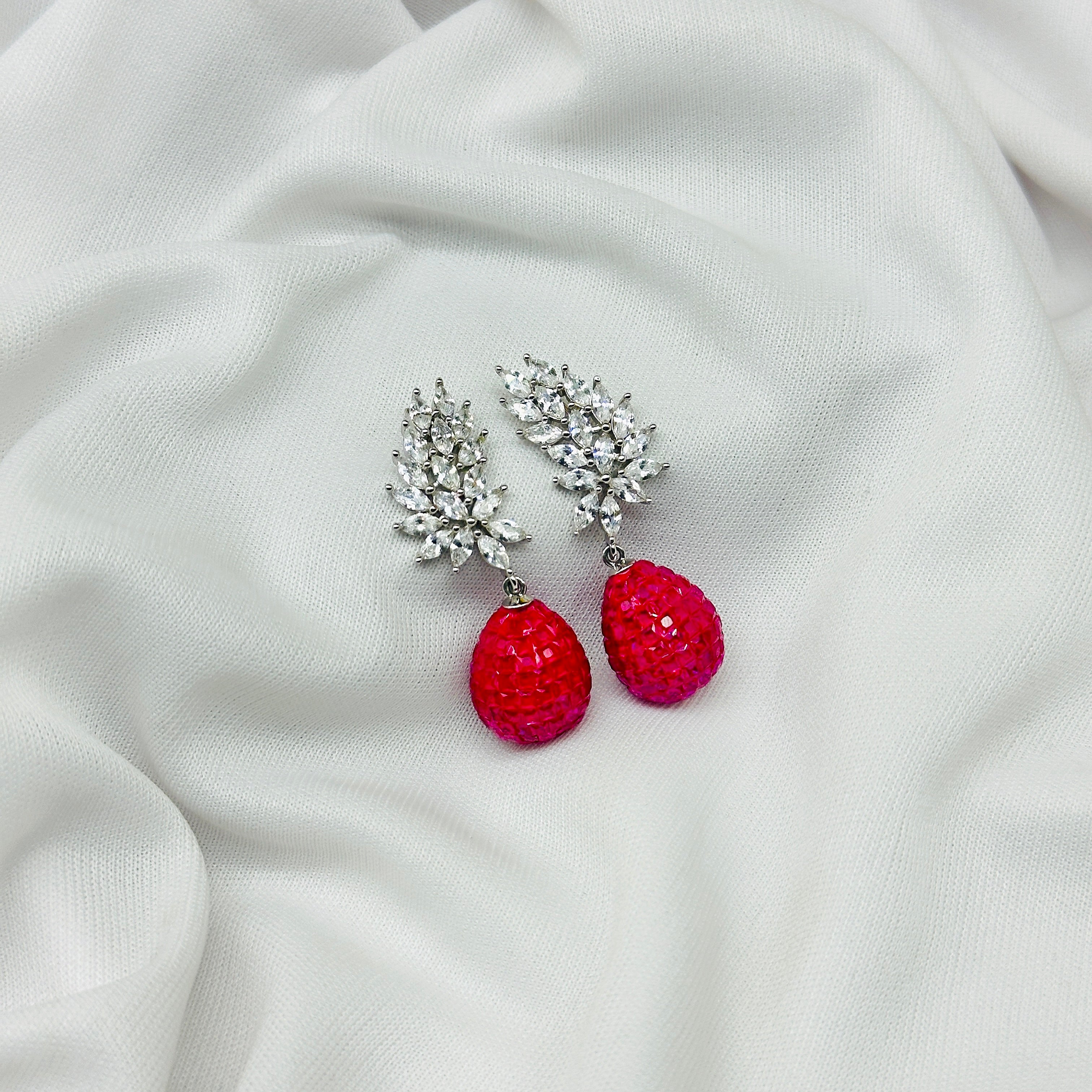 Emerald Red Drop Earring For Girls , Diamond Studded