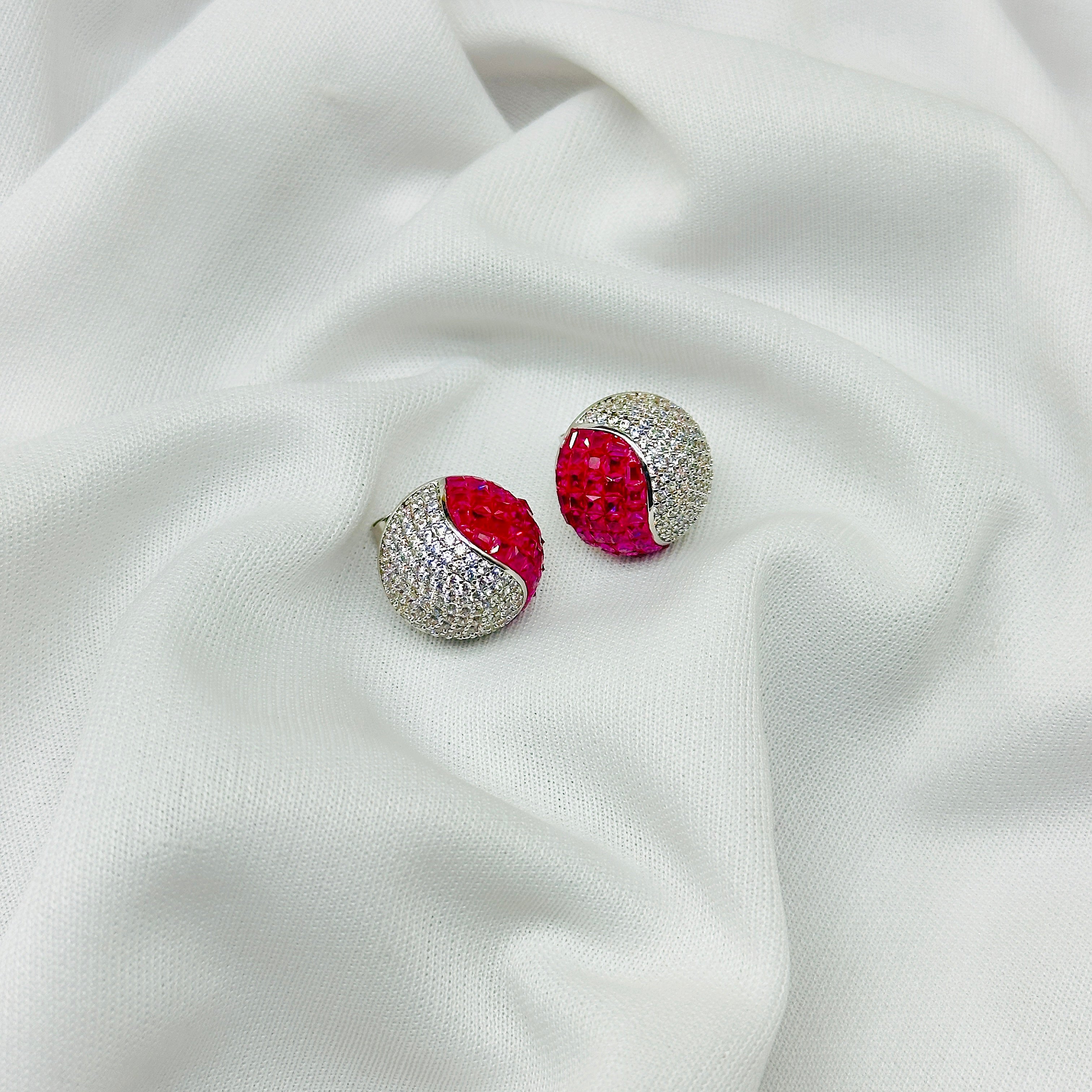 Elegant Red Crystal & Silver Stud Earrings for Women