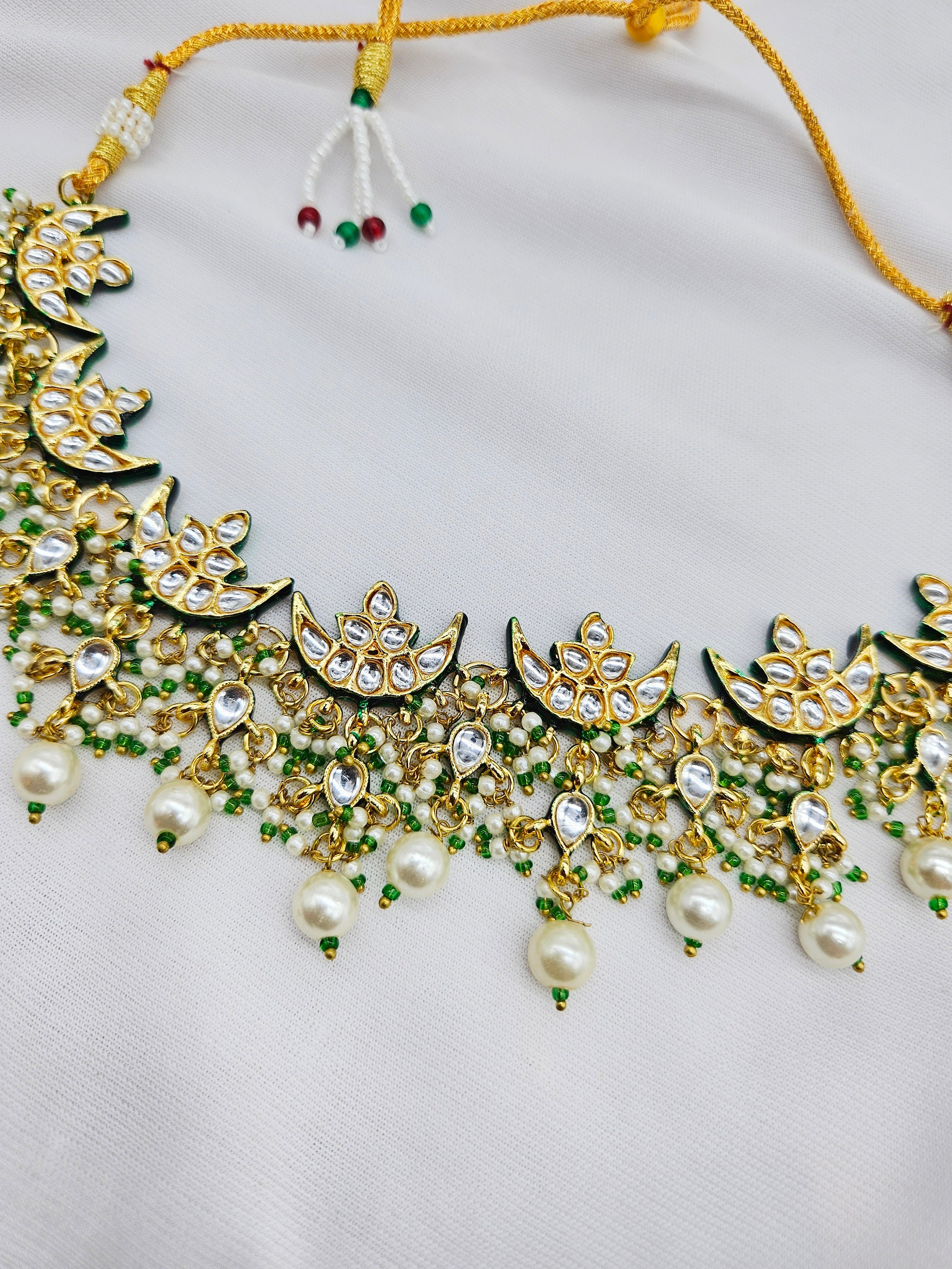 Indriya Demifine Green Kundan Set