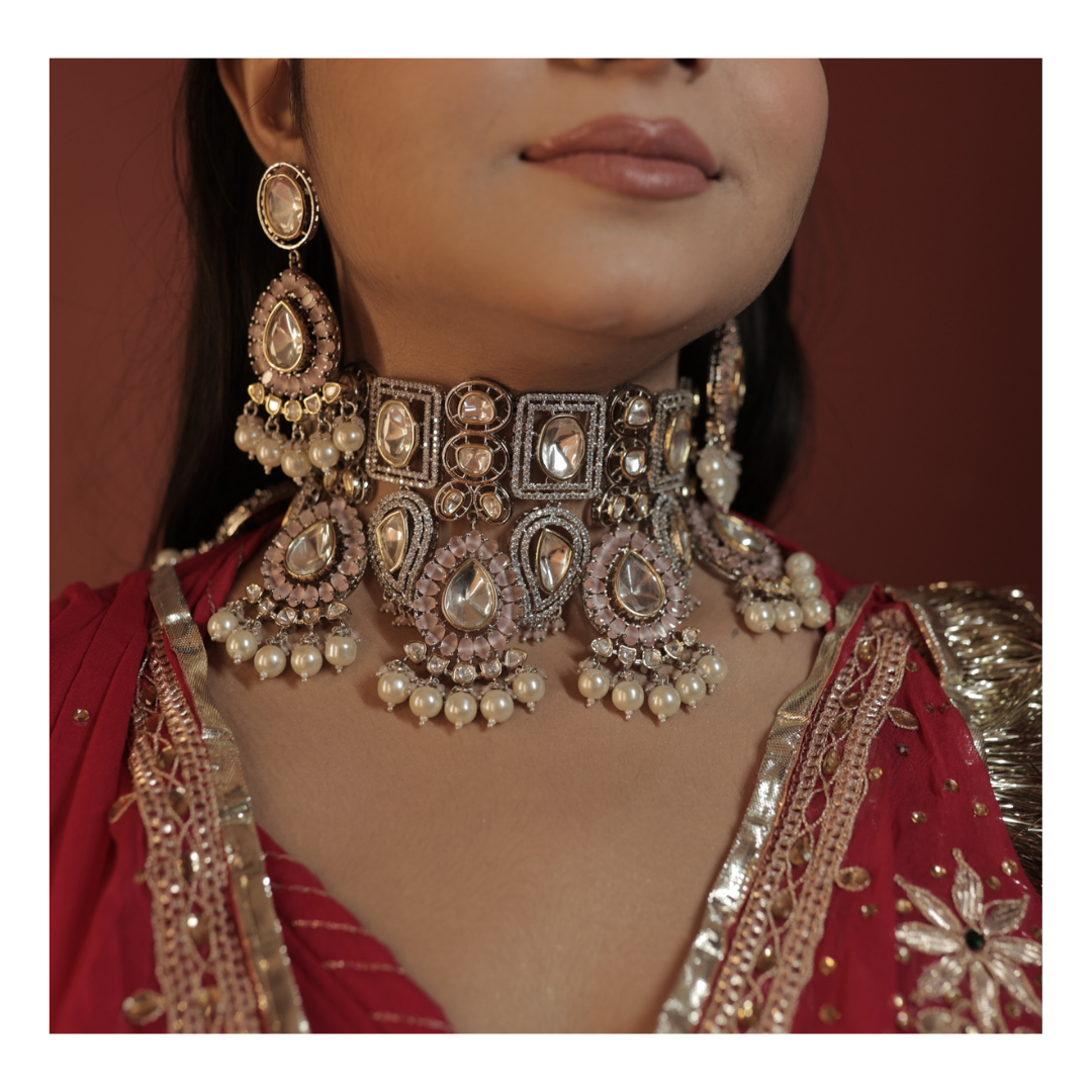 BABY PINK POLKI BRIDAL CHOKER