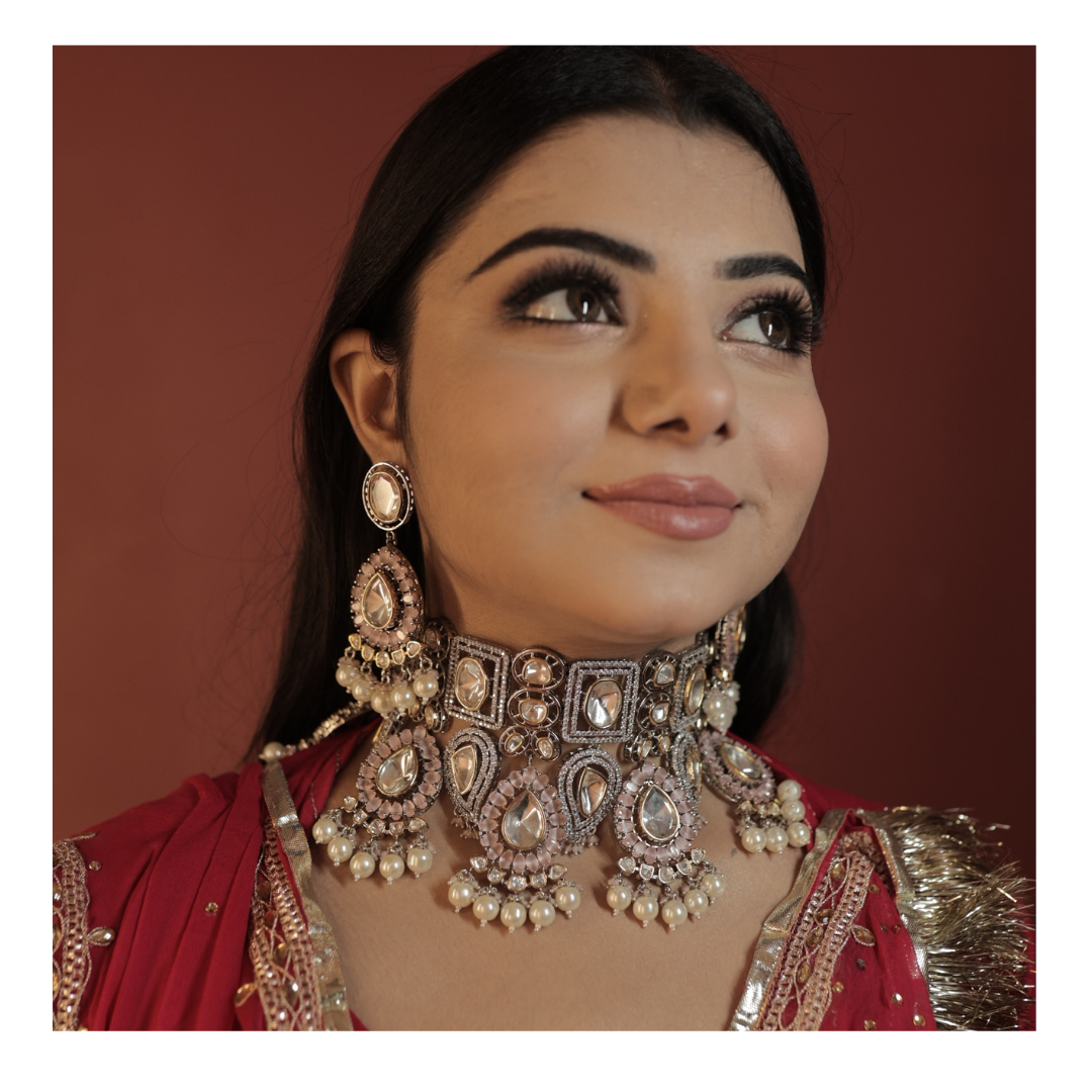 BABY PINK POLKI BRIDAL CHOKER