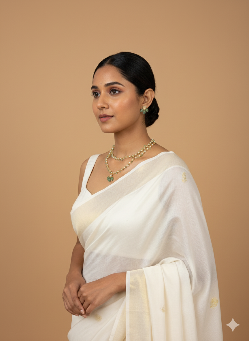 Green Stone Pearl Necklace Set with Matching Earrings