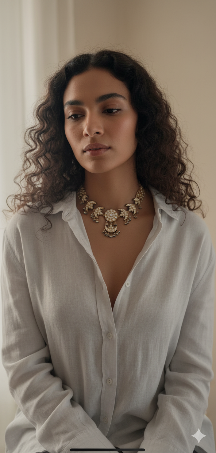 Kundan Moon Motif Gold Plated Choker Necklace | Women’s Ethnic and Festive Jewellery