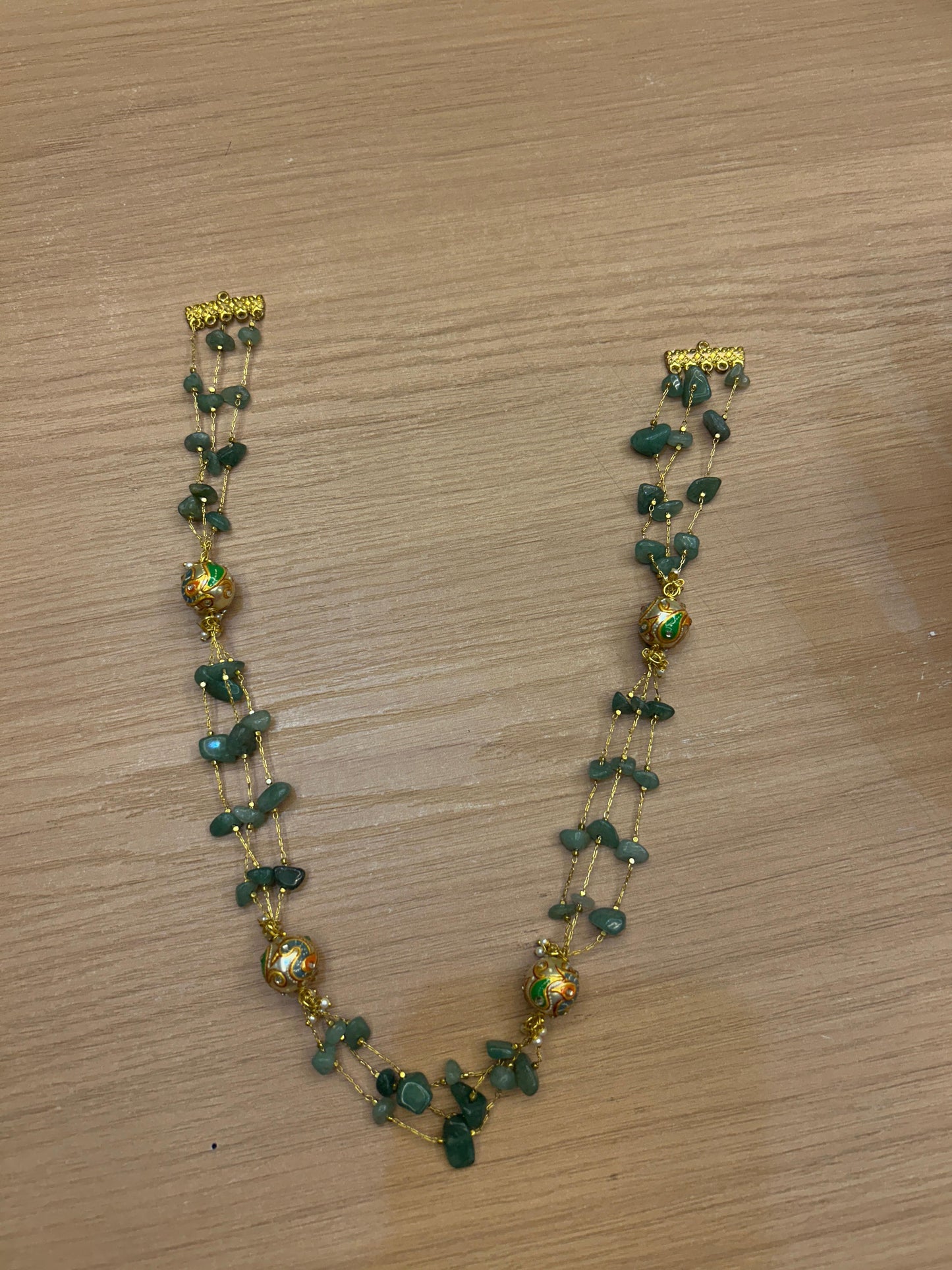 Bubble Stone Meena Pearl Layering Chain – Elegant Green & Gold Necklace