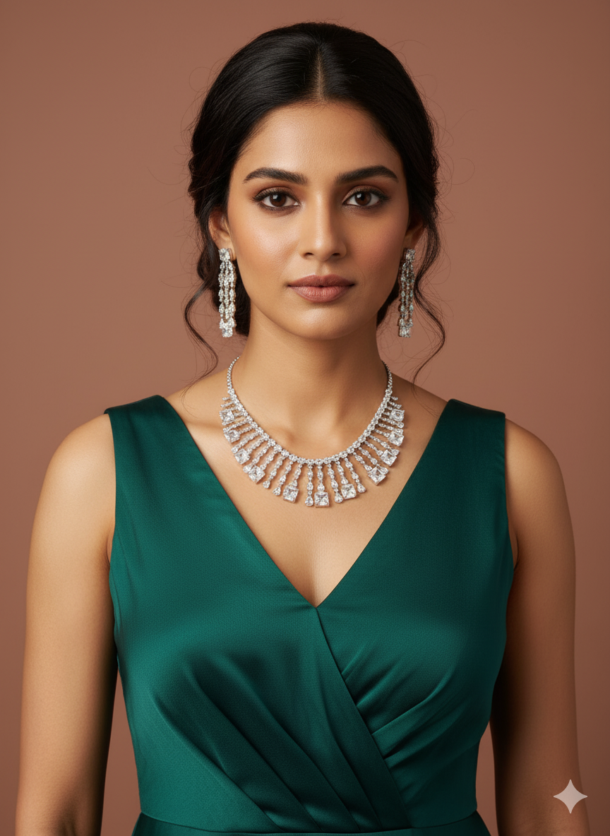 White CZ Necklace Set for Women | Elegant Bridal & Party Jewelry