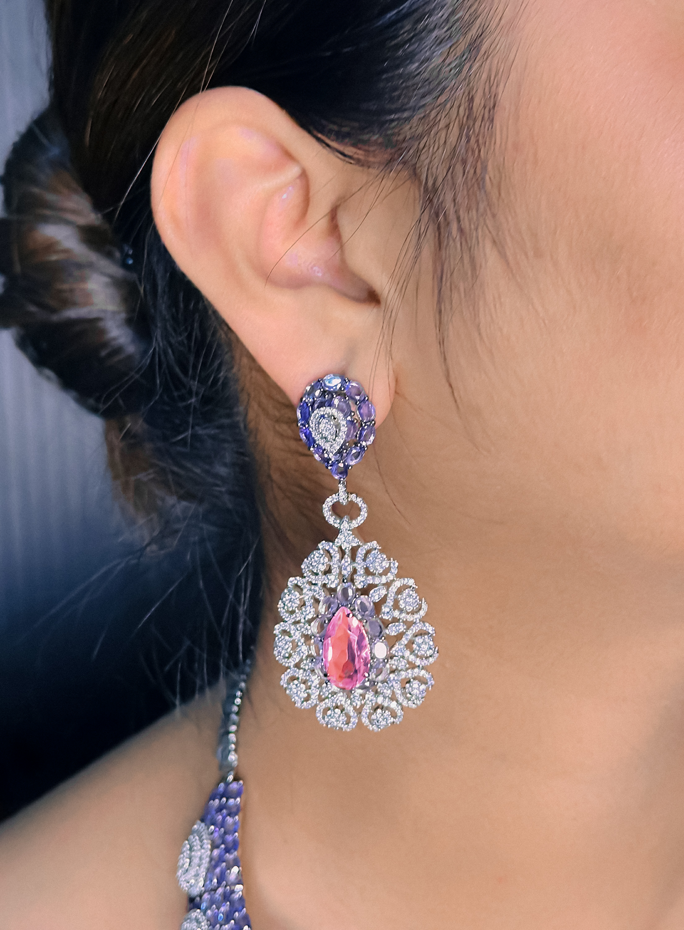 CZ PINK Stone Choker Necklace Set -Kavipushp Blings