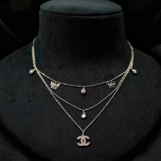 3 layer double infinity with butterfly stone Western Pendant Set