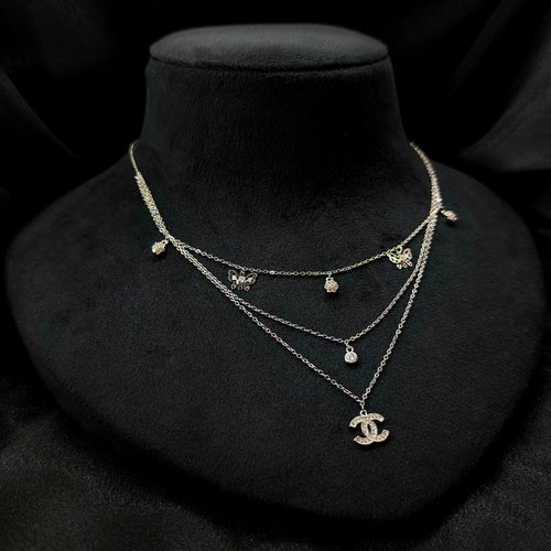 3 layer double infinity with butterfly stone Western Pendant Set