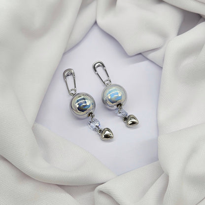 silver plated safety pin drop earring