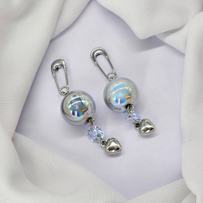 silver plated safety pin drop earring