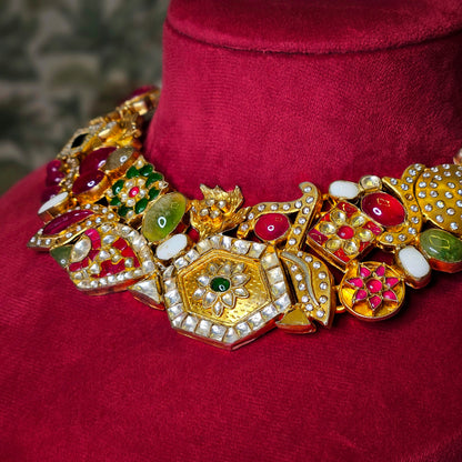 gold plated multicolor jewellery ahemdabadi set