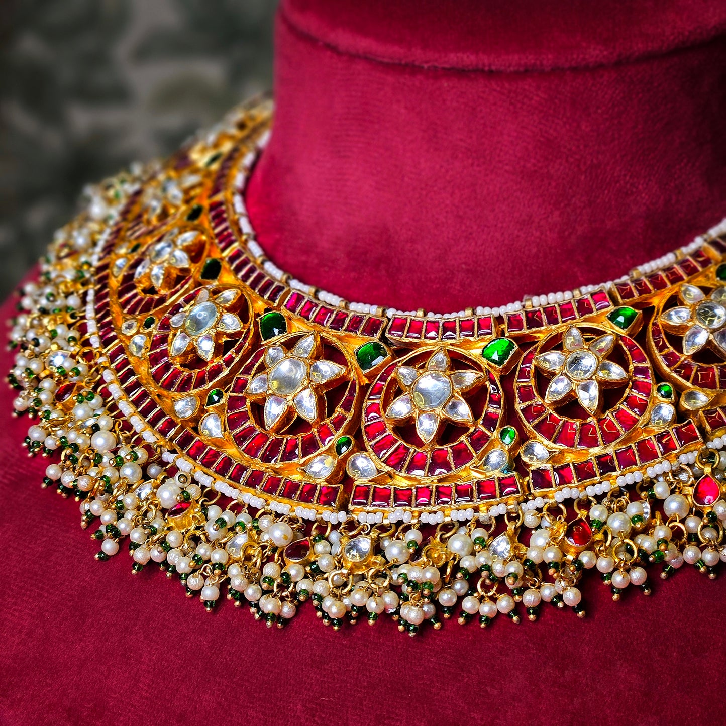 Jali Work with flower ahemdabadi Necklace Set