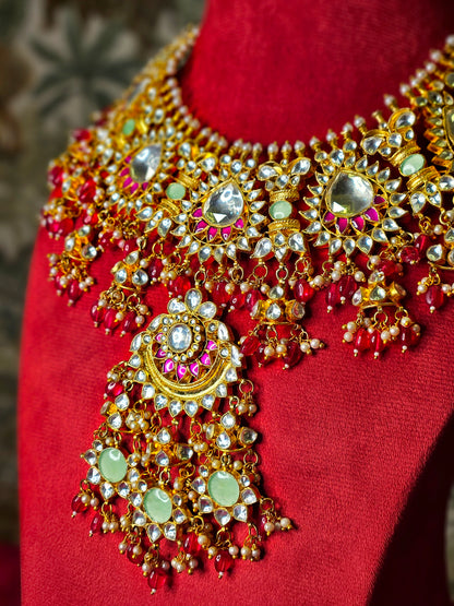 royal baisa green and red stone bridal ahemdabadi set