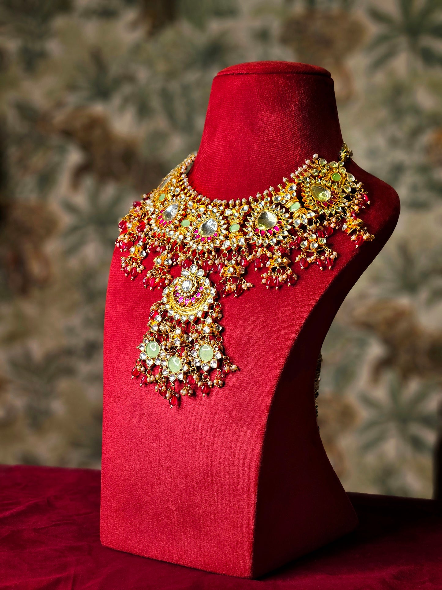 royal baisa green and red stone bridal ahemdabadi set