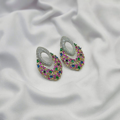 silver with multicolor beaded earring /carnival earring