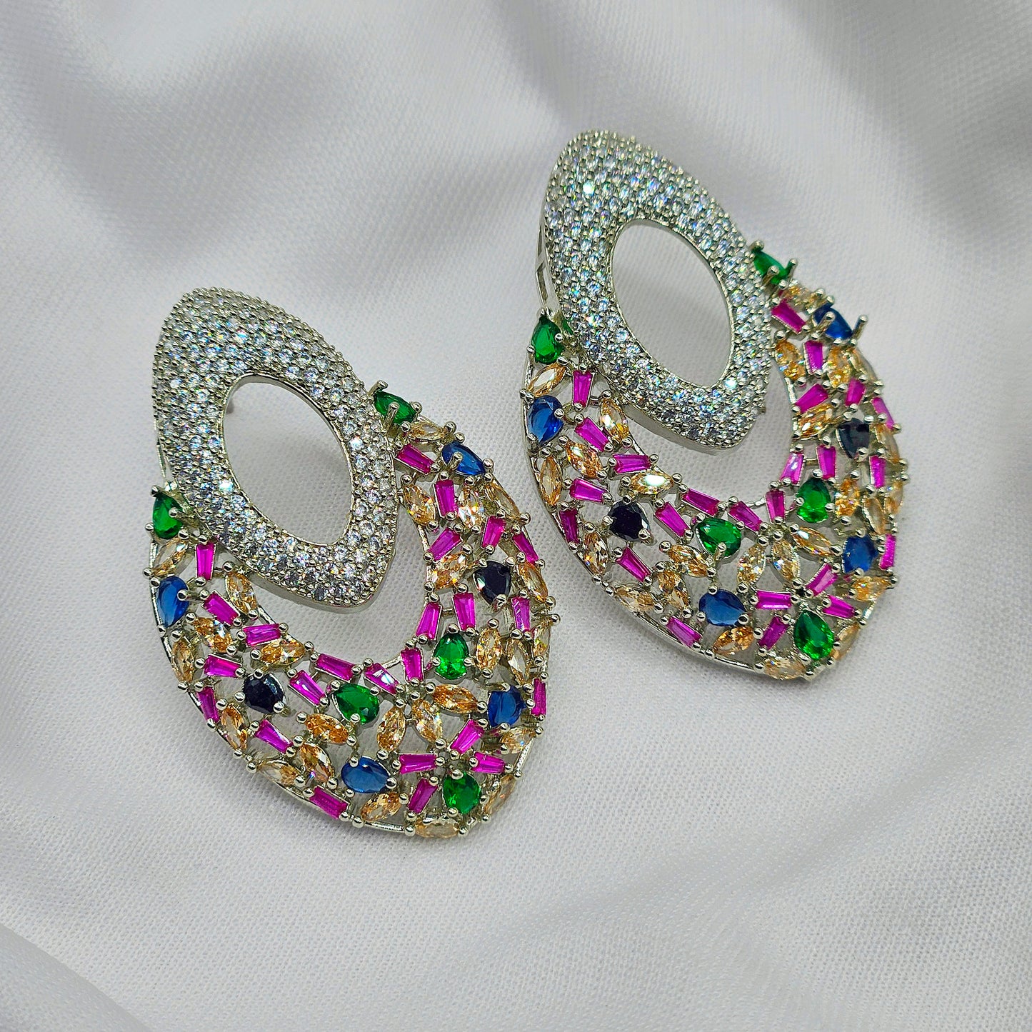 silver with multicolor beaded earring /carnival earring