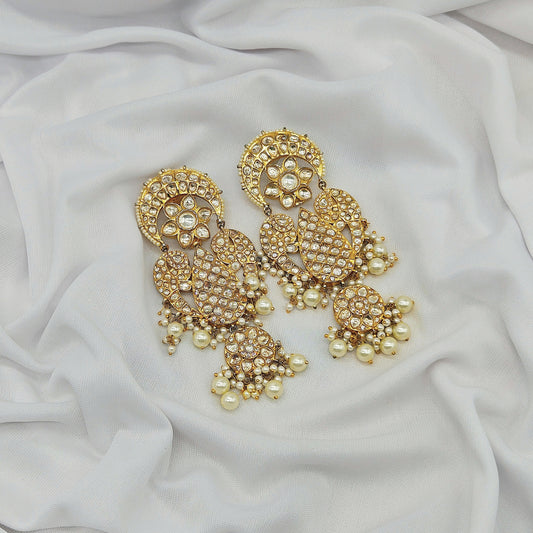 gold plated kundan polki dangler earring