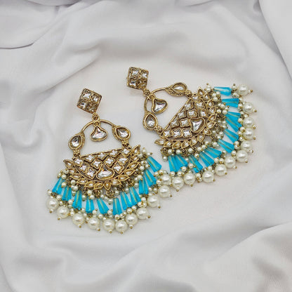 legend blue gold plated kundan earrings