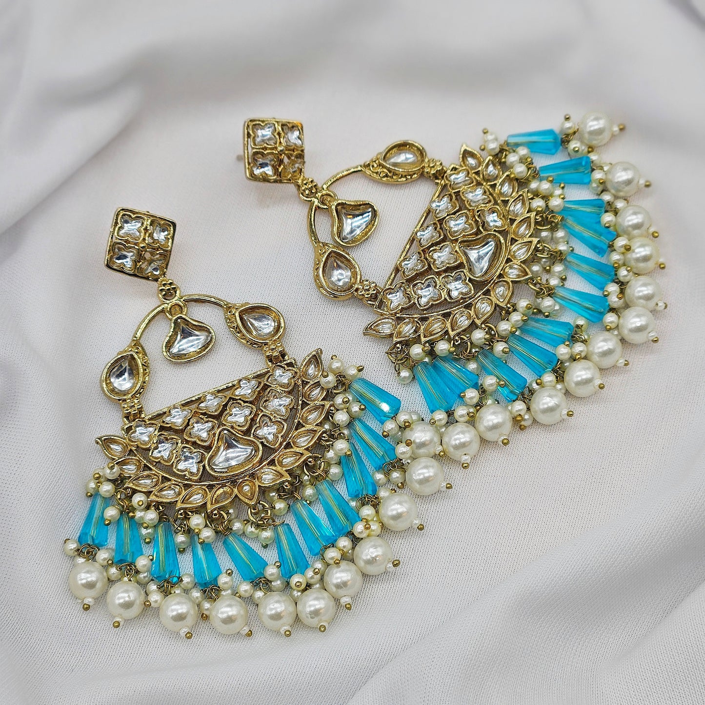 legend blue gold plated kundan earrings