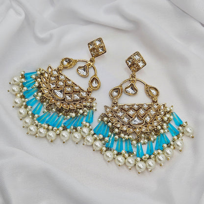 legend blue gold plated kundan earrings