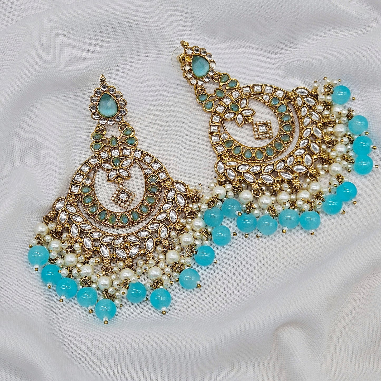 mint green studded with glass earring for women