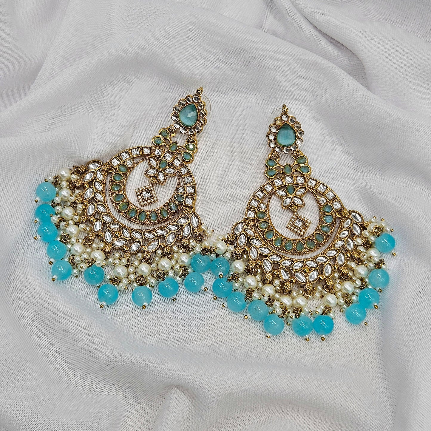 mint green studded with glass earring for women