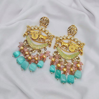 mint stone royal kundan bullock cart earring