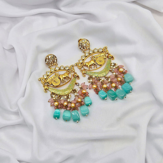 mint stone royal kundan bullock cart earring