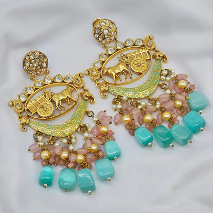 mint stone royal kundan bullock cart earring