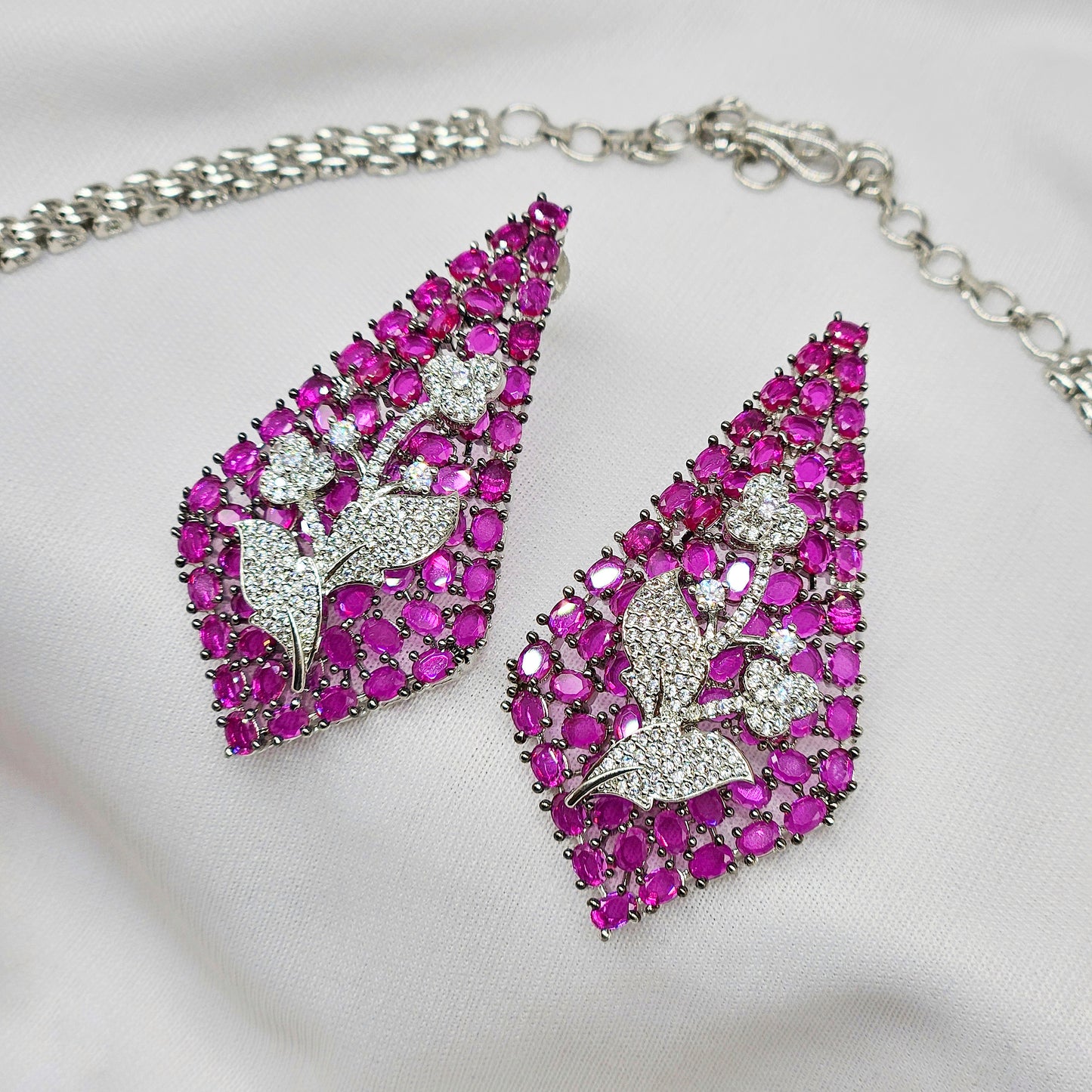 ETERNAL MOZAMBIQUE PINK STONE AND DIAMONDS NECK PIECES &EARRING