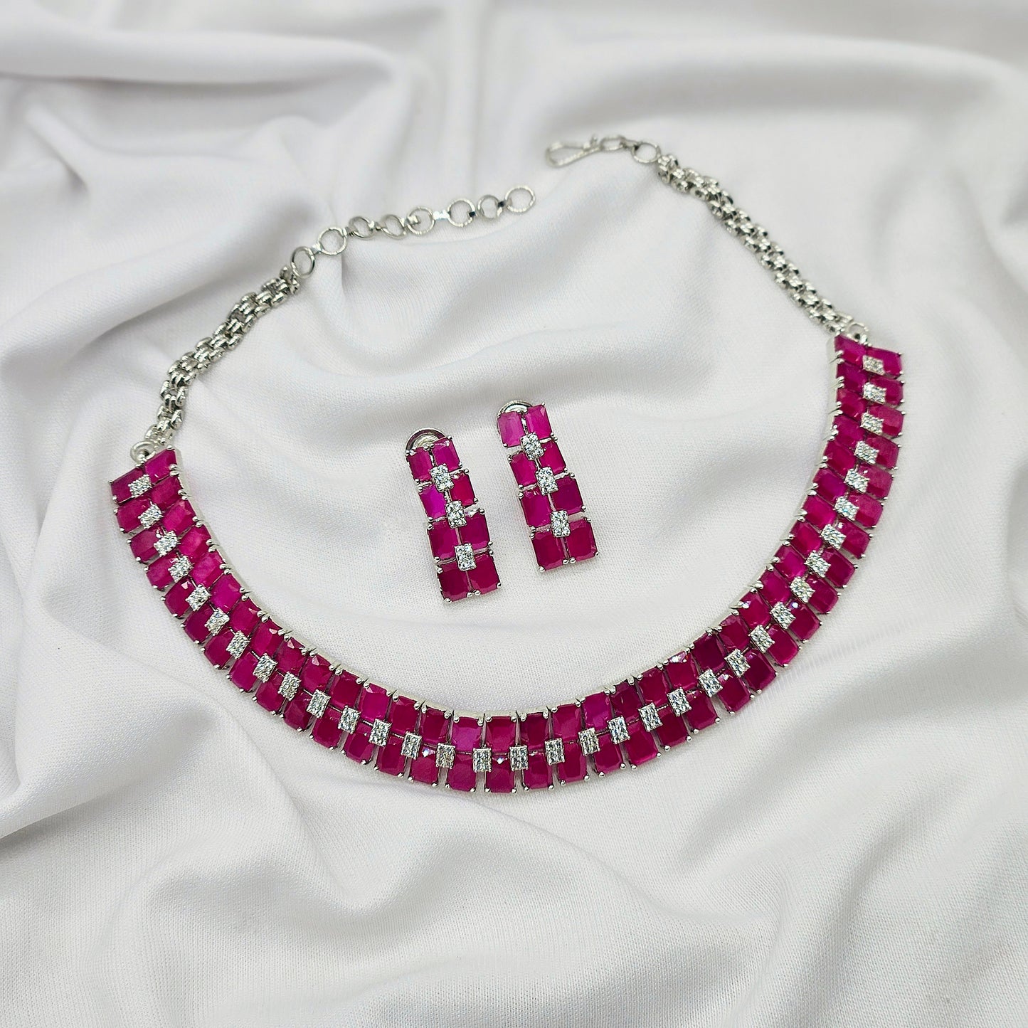 elegant fancy 2 layer studded necklace Jewellery with earring for women & girls