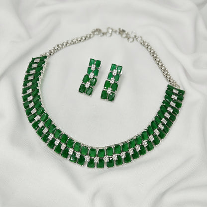 elegant fancy 2 layer studded necklace Jewellery with earring for women & girls