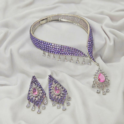 FLOWER COLLAR ELEGANT NECKLACE SET / BLING COLLECTION