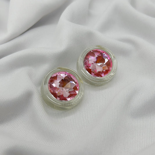 round shape pink twinkling earring