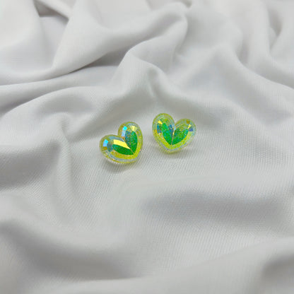 heart shape green twinkling acrylic earring for girls and women