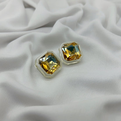 square shape golden twinkling acrylic earring