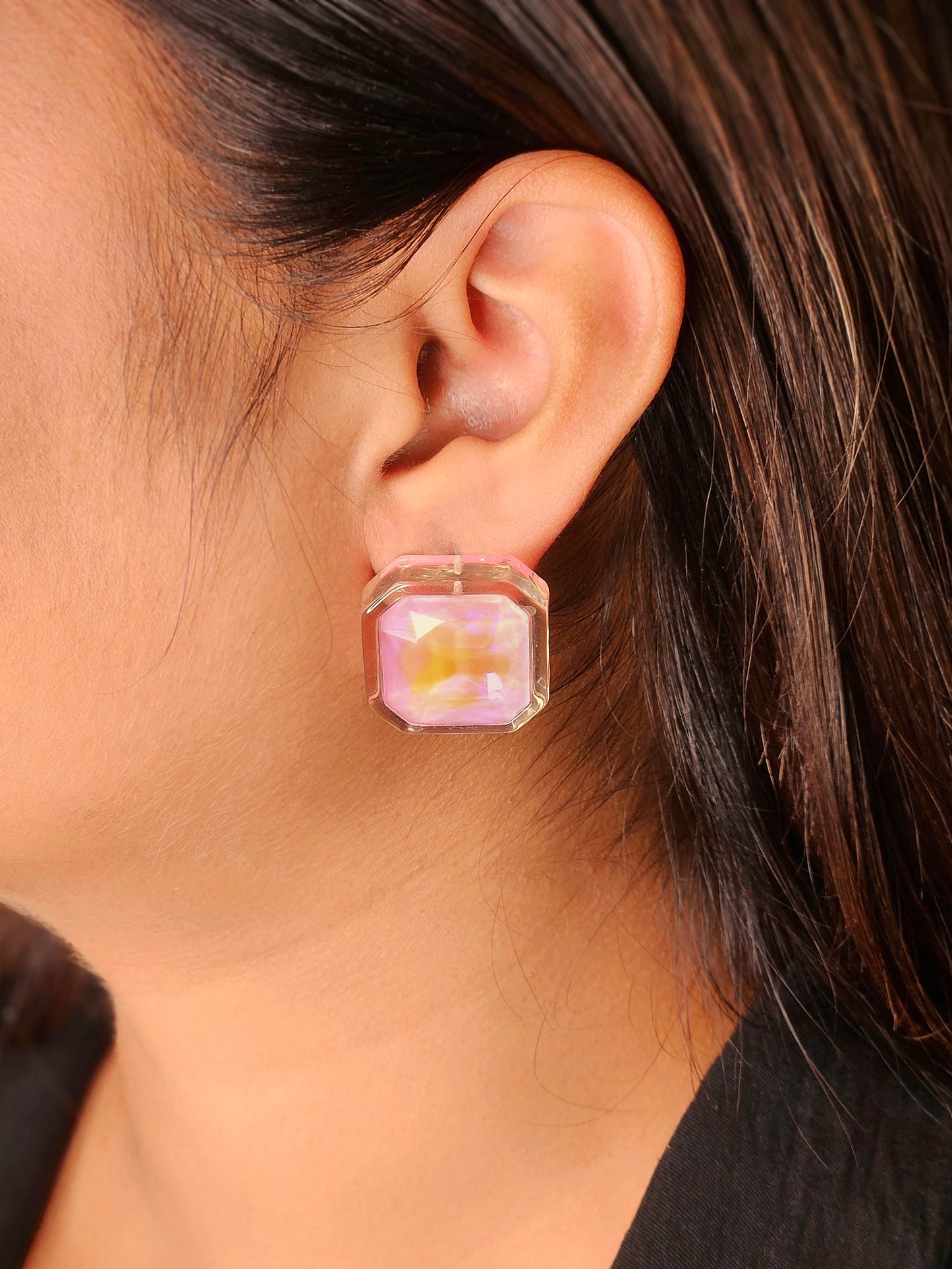 square shape acrylic light pink earring