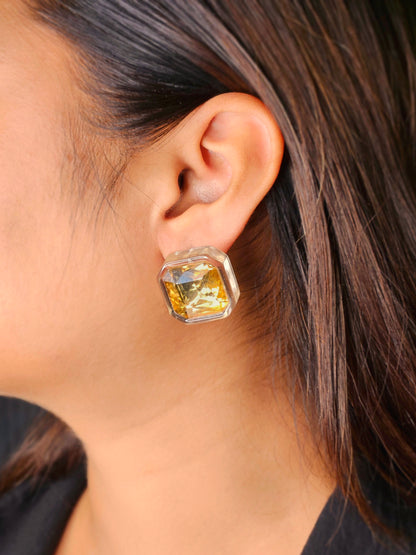 square shape golden twinkling acrylic earring